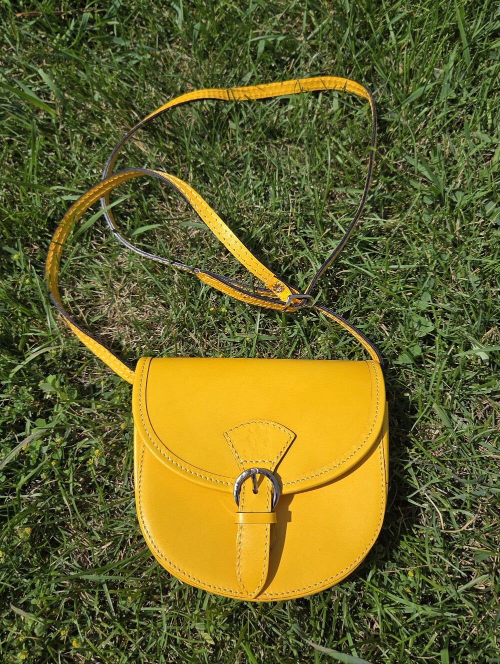 Vintage Genuine Leather Italy Italian Yellow Crossbody Saddle Bag